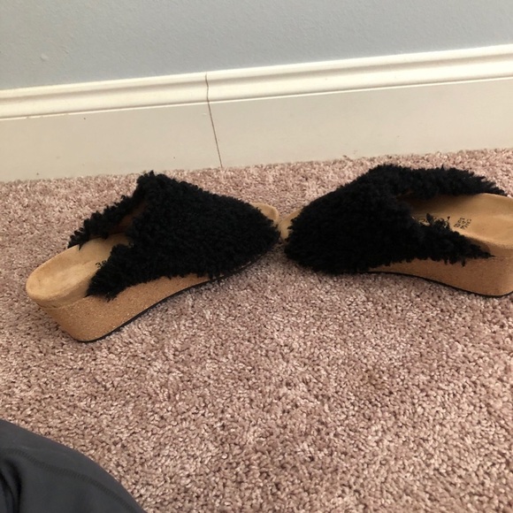 Birkenstock Papillio Namica Teddy Black Wedge Sandals Size 38 Shearling Limited - Picture 5 of 9